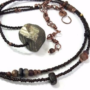 Sultry Minerals Pyrite Drop Beaded Necklace